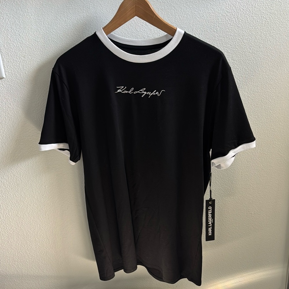 Men Crew Neck Short Sleeves Embroidered Logo T-Shirt, Black/White